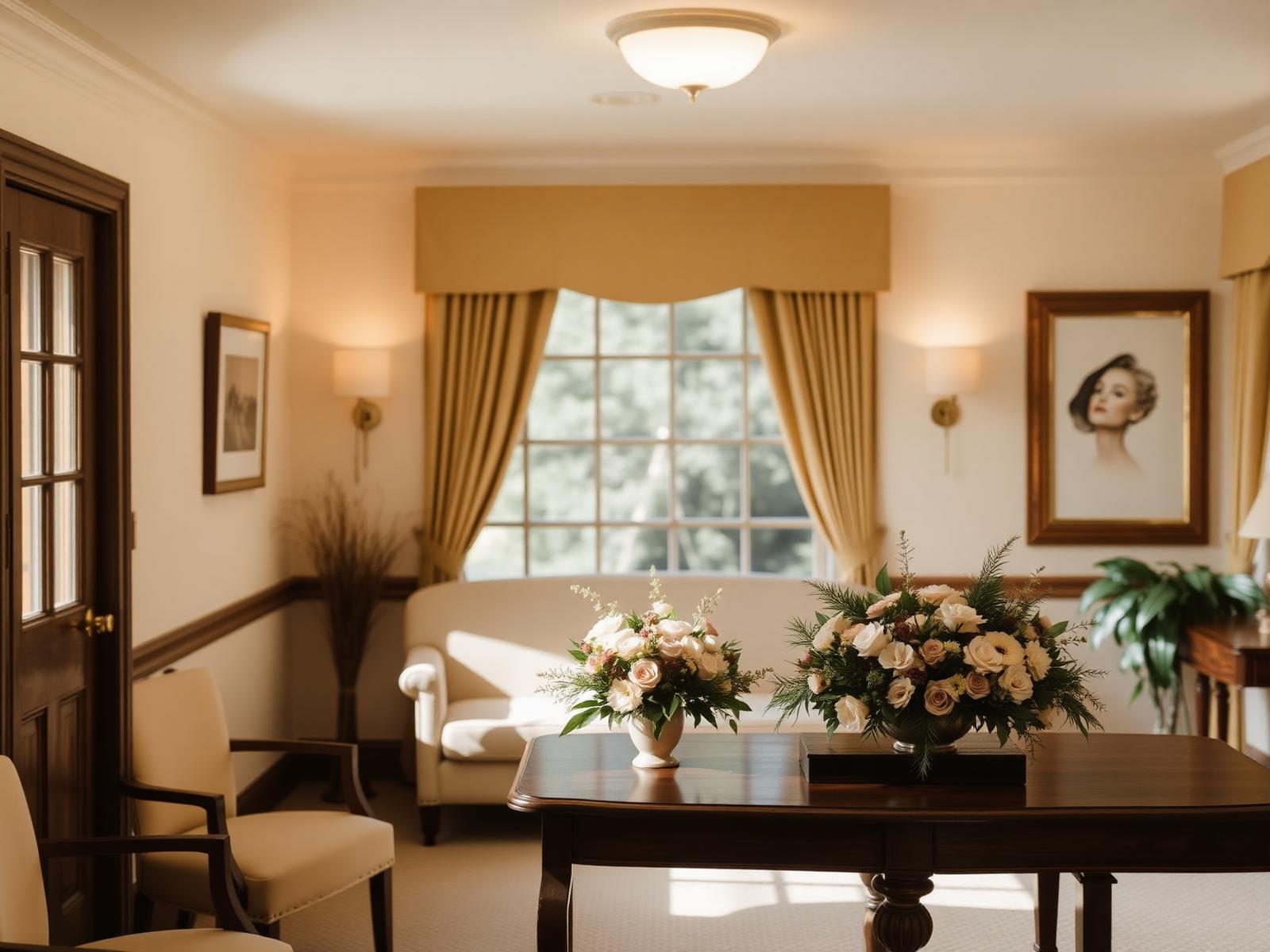 Serene funeral home arrangement room